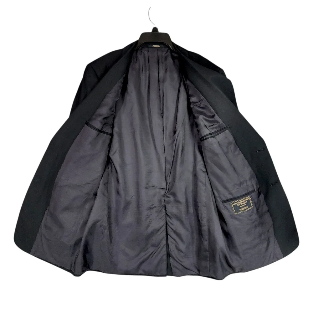 Vtg Hart Schaffner Marx Blazer 41R‎ Men Black Wool Gold Trumpeter Shiny USA